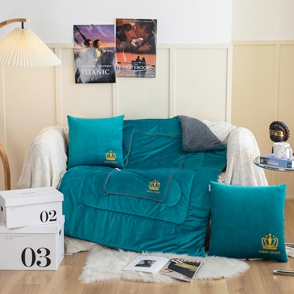 91家纺网 家纺一手货源 找家纺 （总）雷人家纺 2021新款宝宝绒保暖加厚双拼绣花抱枕被