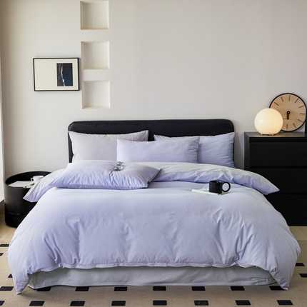 （优质买家秀热卖不断货）A类母婴级100支纯棉全棉磨毛四件套全棉纯棉全棉磨毛四件套纯棉全棉磨毛四件套 优雅紫+淡雅灰