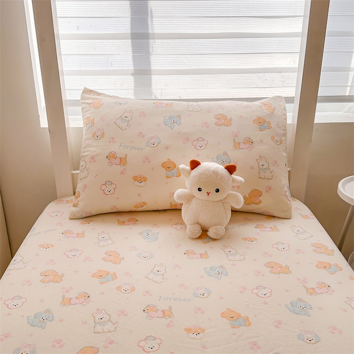 91家纺网 家纺一手货源 找家纺 多品家纺 2025新款超柔水洗棉ins风学生宿舍单品床笠 萌宠