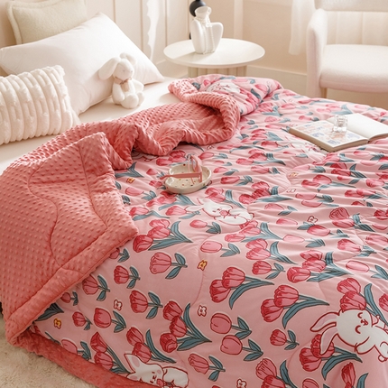 91家纺网 家纺一手货源 找家纺 悦兴家纺 2024新款安抚豆豆被豆豆毯婴儿盖毯春秋冬款加厚宝宝儿童小被子四季幼儿园-安抚豆豆被（含买家秀） 桃红小兔