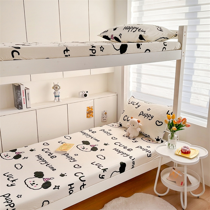 91家纺网 家纺一手货源 找家纺 多品家纺 2025新款超柔水洗棉ins风学生宿舍单品床笠 字母家园