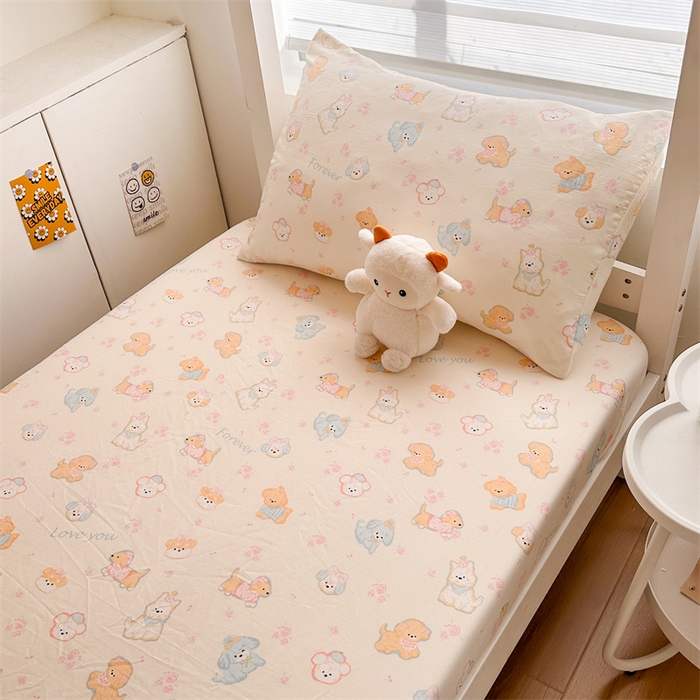 91家纺网 家纺一手货源 找家纺 多品家纺 2025新款超柔水洗棉ins风学生宿舍单品床笠 萌宠