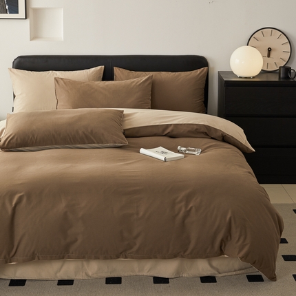 91家纺网 家纺一手货源 找家纺 （优质买家秀热卖不断货）A类母婴级100支纯棉全棉磨毛四件套全棉纯棉全棉磨毛四件套纯棉全棉磨毛四件套 深咖+米粽