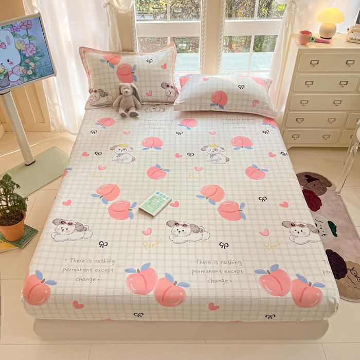 91家纺网 家纺一手货源 找家纺 莱通家纺 2025春夏新款12868印花单床笠（预留缩水±5公分，商家提供买家秀） 粉桃之恋