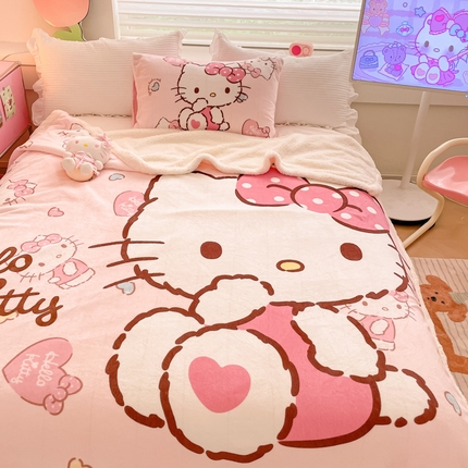 91家纺网 家纺一手货源 找家纺 （买家秀爆款不断货）A类母婴级三丽鸥北极绒毛毯双层毯子牛奶绒毛毯牛奶绒毯子午睡毯珊瑚绒毛毯羊羔绒毛毯 羊羔绒-爱心kt