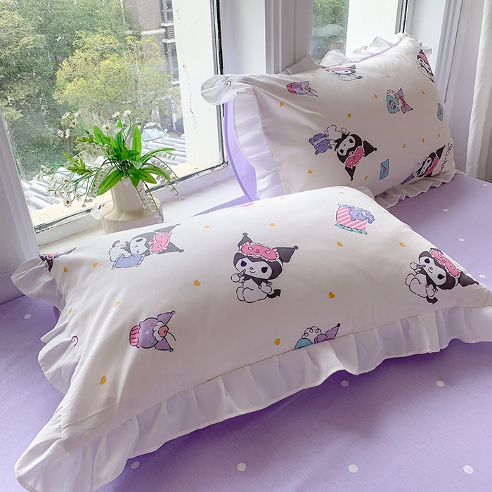 91家纺网 家纺一手货源 找家纺 玉元坊 2025新款三丽鸥系列白花边被套纯棉全棉床裙三件套四件套-库洛米白花边款式 库洛米伙伴【花边款】