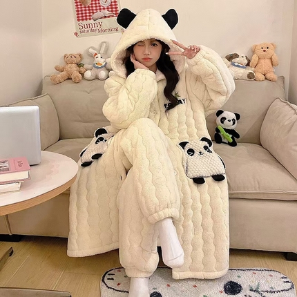 2024新款冬季加厚加绒珊瑚绒三层夹棉袄女防水保暖冬天休闲家居服睡衣套装一件代发 L05