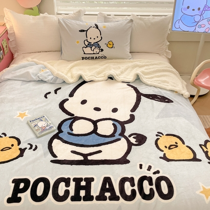 91家纺网 家纺一手货源 找家纺 （买家秀爆款不断货）A类母婴级三丽鸥北极绒毛毯双层毯子牛奶绒毛毯牛奶绒毯子午睡毯珊瑚绒毛毯羊羔绒毛毯 羊羔绒-可爱小鸡帕哈狗