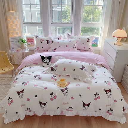 玉元坊 2025新款三丽鸥系列白花边被套纯棉全棉床裙三件套四件套-库洛米白花边款式 樱桃库洛米【花边款】