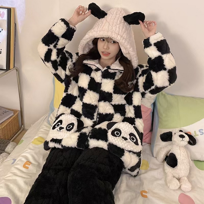 91家纺网 家纺一手货源 找家纺 2024新款冬季加厚加绒珊瑚绒牛奶绒三层夹女保暖冬天休闲家居服睡衣套装 L04