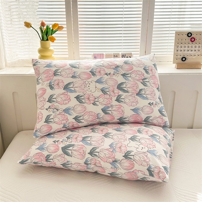 91家纺网 家纺一手货源 找家纺 多品家纺 2025新款花卉系列超柔水洗棉枕套 郁金香仔仔