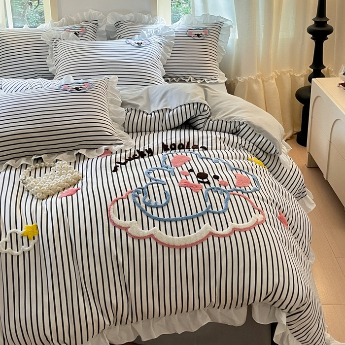 91家纺网 家纺一手货源 找家纺 泉欣家纺 2025新品韩系网红水洗棉卡通毛巾绣花小象考拉系列四件套（专版花型） 云朵考拉高级灰
