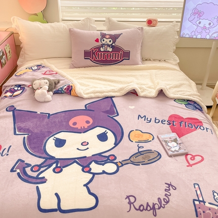 91家纺网 家纺一手货源 找家纺 （买家秀爆款不断货）A类母婴级三丽鸥北极绒毛毯双层毯子牛奶绒毛毯牛奶绒毯子午睡毯珊瑚绒毛毯羊羔绒毛毯 羊羔绒-乐趣库洛米