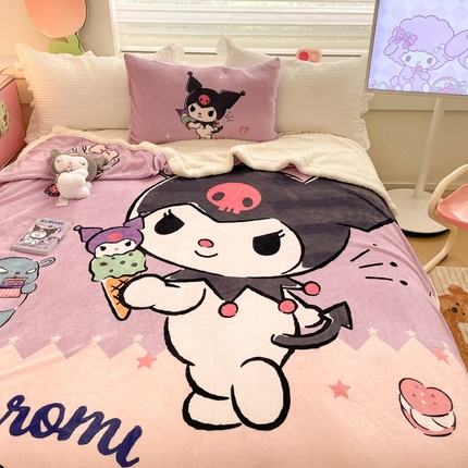 91家纺网 家纺一手货源 找家纺 （买家秀爆款不断货）A类母婴级三丽鸥北极绒毛毯双层毯子牛奶绒毛毯牛奶绒毯子午睡毯珊瑚绒毛毯羊羔绒毛毯 羊羔绒-冰淇淋甜点库洛米