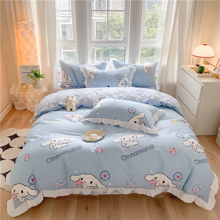 玉元坊 2025新款三丽鸥系列白花边被套纯棉全棉床裙三件套四件套-大耳狗白花边款式 甜品玉桂狗