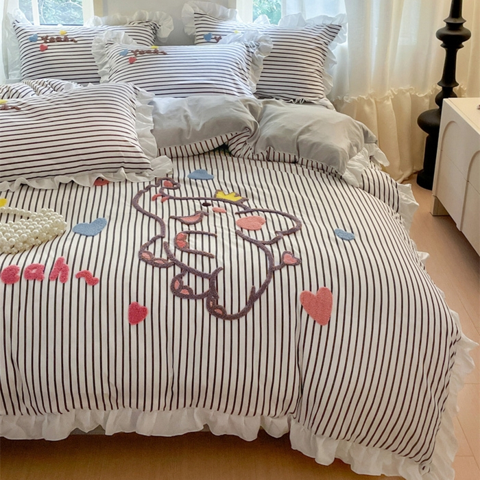 91家纺网 家纺一手货源 找家纺 泉欣家纺 2025新品韩系网红水洗棉卡通毛巾绣花小象考拉系列四件套（专版花型） 萌小象高级灰