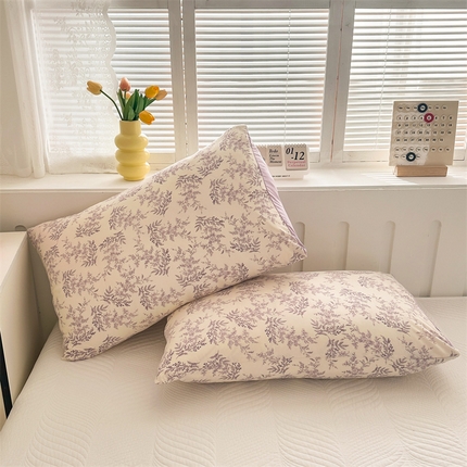 多品家纺 2025新款花卉系列超柔水洗棉枕套 梨落紫