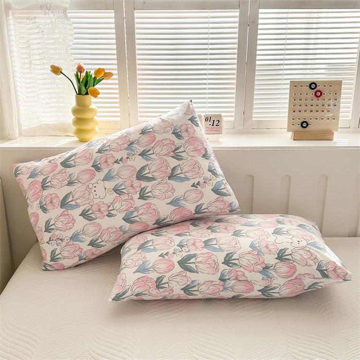 91家纺网 家纺一手货源 找家纺 多品家纺 2025新款花卉系列超柔水洗棉枕套 郁金香仔仔