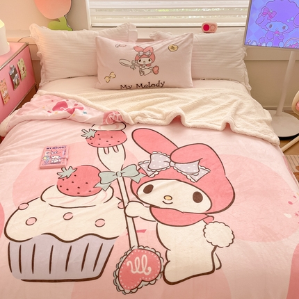 91家纺网 家纺一手货源 找家纺 （买家秀爆款不断货）A类母婴级三丽鸥北极绒毛毯双层毯子牛奶绒毛毯牛奶绒毯子午睡毯珊瑚绒毛毯羊羔绒毛毯 羊羔绒-草莓蛋糕美乐蒂