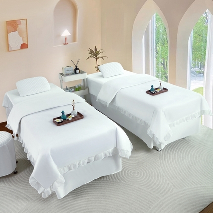 91家纺网 家纺一手货源 找家纺 乐逸家纺 2025新款花汀系列四季美 容床罩   花汀-月光白