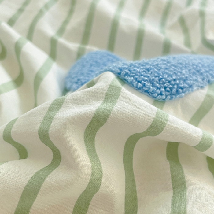 91家纺网 家纺一手货源 找家纺 泉欣家纺 2025新品韩系网红水洗棉卡通毛巾绣花小象考拉系列四件套（专版花型） 萌小象浅绿