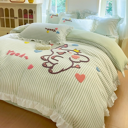 91家纺网 家纺一手货源 找家纺 （总）泉欣家纺 2025新品韩系网红水洗棉卡通毛巾绣花小象考拉系列四件套（专版花型）