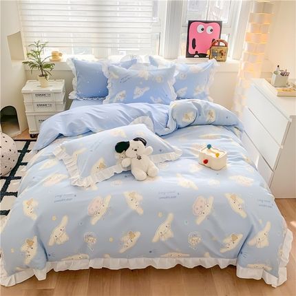 玉元坊 2025新款三丽鸥系列白花边被套纯棉全棉床裙三件套四件套-大耳狗白花边款式 花边款-蛋糕玉桂狗