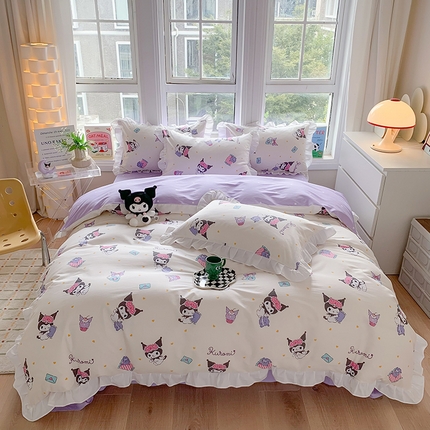 玉元坊 2025新款三丽鸥系列白花边被套纯棉全棉床裙三件套四件套-库洛米白花边款式 库洛米伙伴【花边款】