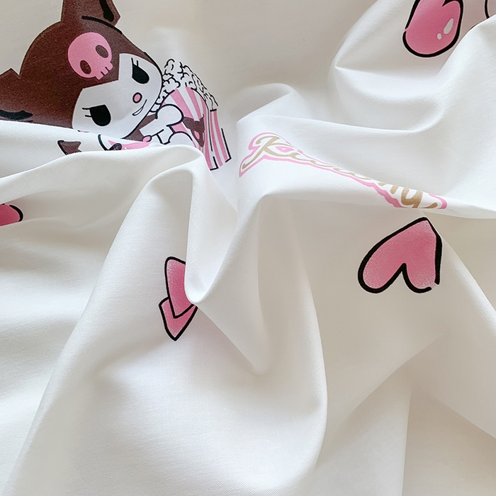 91家纺网 家纺一手货源 找家纺 玉元坊 2025新款三丽鸥系列白花边被套纯棉全棉床裙三件套四件套-库洛米白花边款式 樱桃库洛米【花边款】