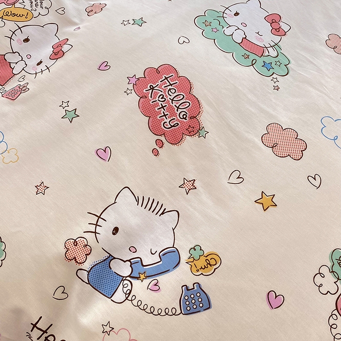 91家纺网 家纺一手货源 找家纺 玉元坊 2025新款三丽鸥系列白花边被套纯棉全棉床裙三件套四件套-凯蒂猫白花边款式 甜心kt 花边款