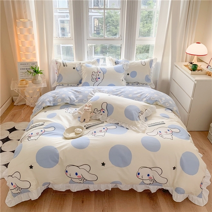 （总）玉元坊 2025新款三丽鸥系列白花边被套纯棉全棉床裙三件套四件套-大耳狗白花边款式
