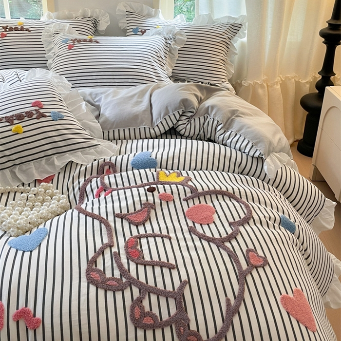 91家纺网 家纺一手货源 找家纺 泉欣家纺 2025新品韩系网红水洗棉卡通毛巾绣花小象考拉系列四件套（专版花型） 萌小象高级灰