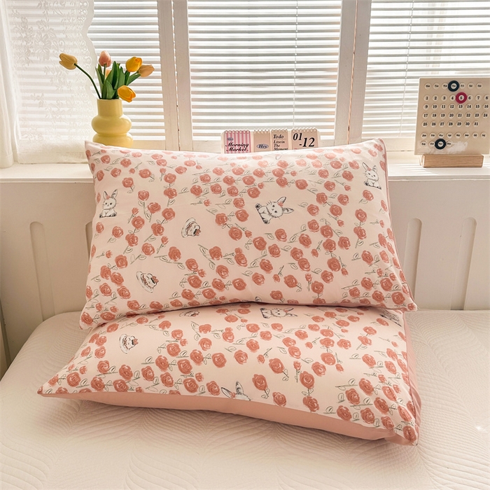 91家纺网 家纺一手货源 找家纺 多品家纺 2025新款花卉系列超柔水洗棉枕套 玫瑰花园