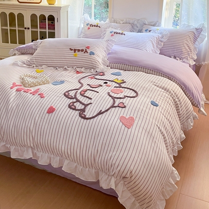 91家纺网 家纺一手货源 找家纺 （总）泉欣家纺 2025新品韩系网红水洗棉卡通毛巾绣花小象考拉系列四件套（专版花型）