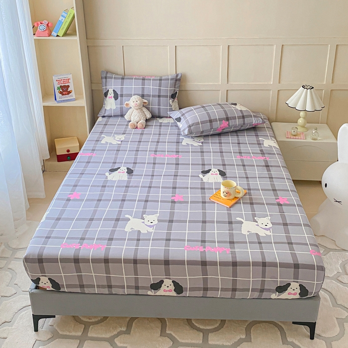 91家纺网 家纺一手货源 找家纺 （优质买家秀 热卖不断货）A类母婴级卡通花卉儿童纯棉全棉床单纯棉全棉床笠全棉纯棉床单床笠三件套-床笠 呆萌