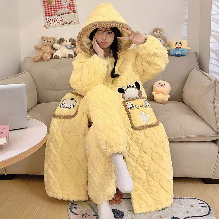 91家纺网 家纺一手货源 找家纺 2024新款冬季加厚加绒珊瑚绒三层夹棉袄女防水保暖冬天休闲家居服睡衣套装一件代发 L03