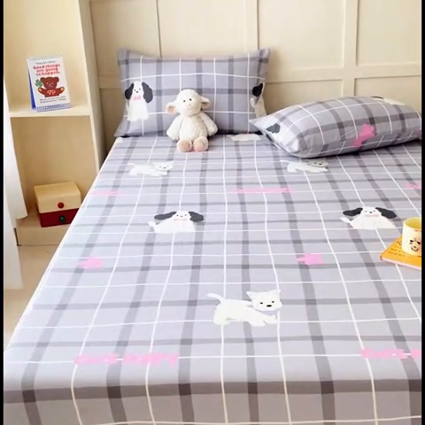 91家纺网 家纺一手货源 找家纺 （优质买家秀 热卖不断货）A类母婴级卡通花卉儿童纯棉全棉床单纯棉全棉床笠全棉纯棉床单床笠三件套-床笠 呆萌