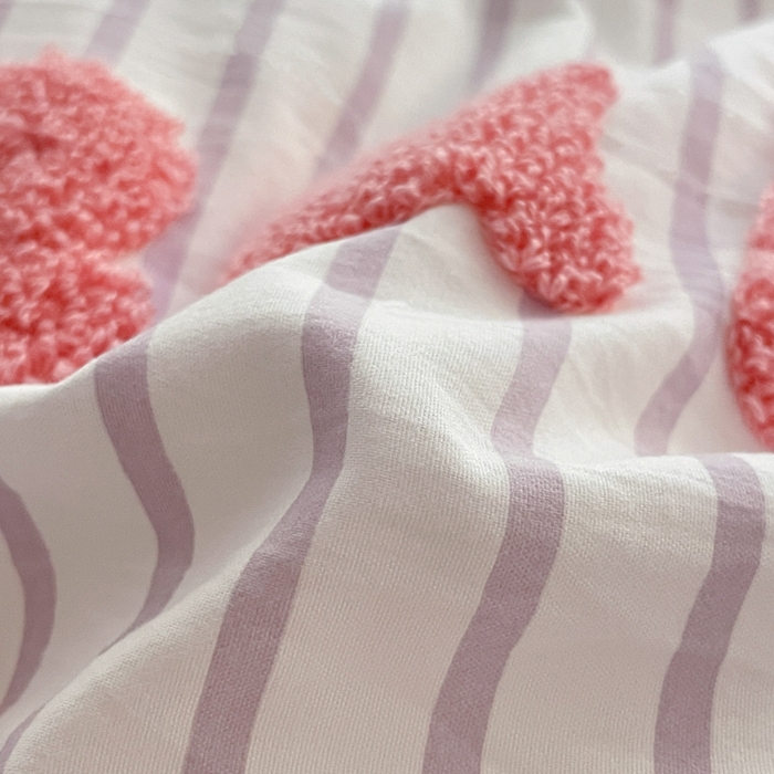 91家纺网 家纺一手货源 找家纺 泉欣家纺 2025新品韩系网红水洗棉卡通毛巾绣花小象考拉系列四件套（专版花型） 萌小象风铃紫