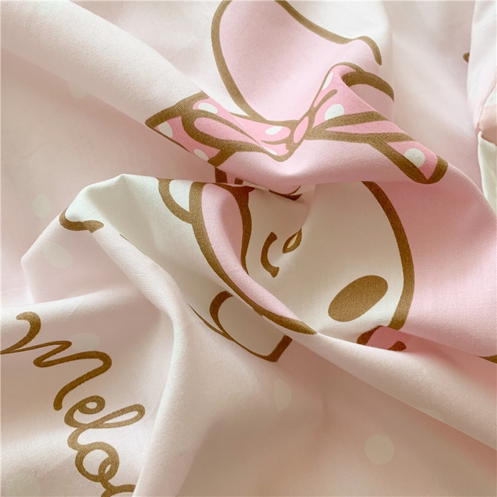 91家纺网 家纺一手货源 找家纺 玉元坊 2025新款三丽鸥系列白花边被套纯棉全棉床裙三件套四件套-美乐蒂白花边款式 花边-蝴蝶结美乐蒂