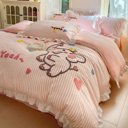 91家纺网 家纺一手货源 找家纺 （总）泉欣家纺 2025新品韩系网红水洗棉卡通毛巾绣花小象考拉系列四件套（专版花型）