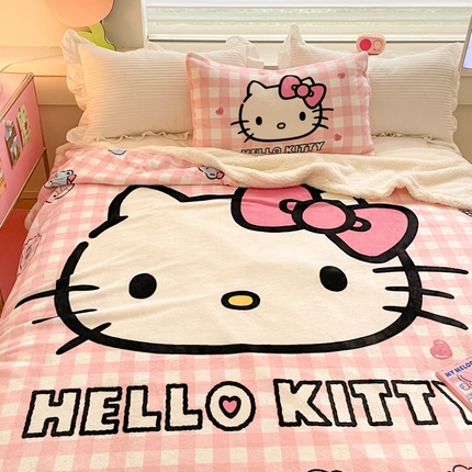 91家纺网 家纺一手货源 找家纺 （买家秀爆款不断货）A类母婴级三丽鸥北极绒毛毯双层毯子牛奶绒毛毯牛奶绒毯子午睡毯珊瑚绒毛毯羊羔绒毛毯 羊羔绒-粉格香香kt