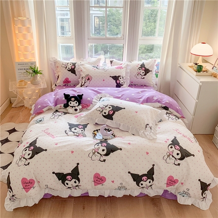 玉元坊 2025新款三丽鸥系列白花边被套纯棉全棉床裙三件套四件套-库洛米白花边款式 甜筒库洛米