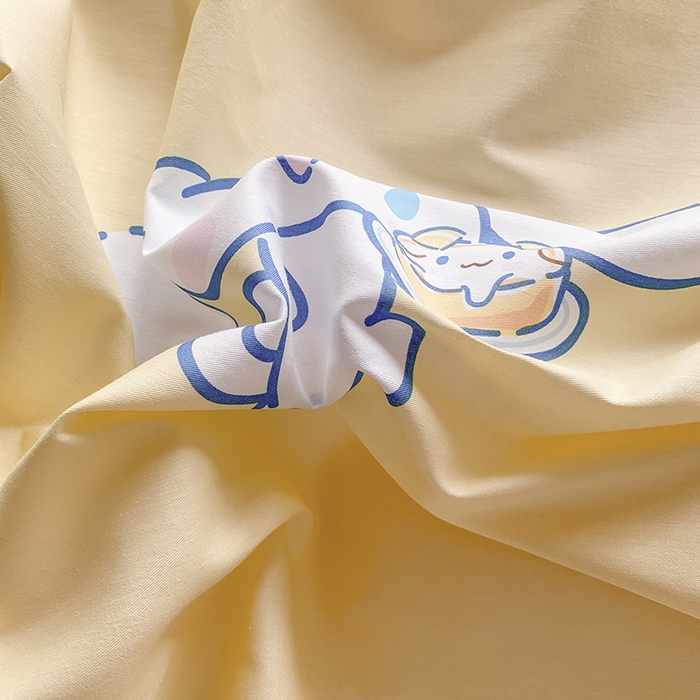 91家纺网 家纺一手货源 找家纺 玉元坊 2025新款三丽鸥系列白花边被套纯棉全棉床裙三件套四件套-大耳狗白花边款式 柠檬大耳狗【花边款】