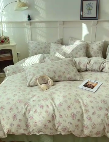 91家纺网 家纺一手货源 找家纺 金梦拉家纺 2025直播爆款全新A类加厚双层纱系列四件套（高版本） 兰亭花序