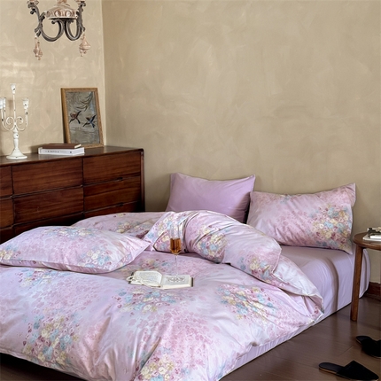 窝米 2025春季新品全棉13370系列全棉治愈风花卉系列四件套 融织紫