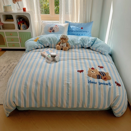 91家纺网 家纺一手货源 找家纺 美乐迪家纺 2025新款全棉绣花毛巾绣四件套 蝴蝶结高地