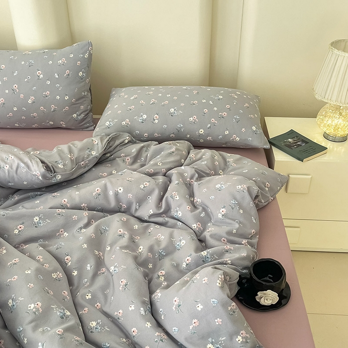 91家纺网 家纺一手货源 找家纺 优选良品  2025针织棉双层纱四件套小碎花被套床单床笠款学生三件套新款直播爆款（第一批）柔晨