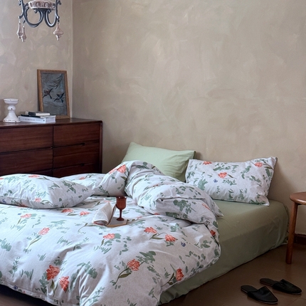 窝米 2025春季新品全棉13370系列全棉治愈风花卉系列四件套 花添绿