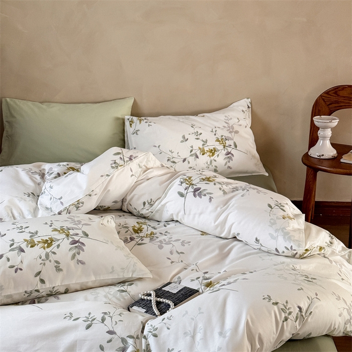 91家纺网 家纺一手货源 找家纺 窝米 2025春季新品全棉13370系列全棉治愈风花卉系列四件套 写意绿