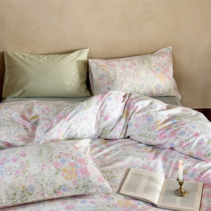 91家纺网 家纺一手货源 找家纺 窝米 2025春季新品全棉13370系列全棉治愈风花卉系列四件套 花丛